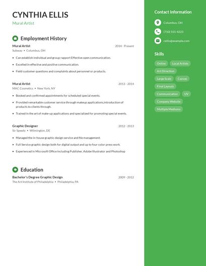 Mural Artist Resume