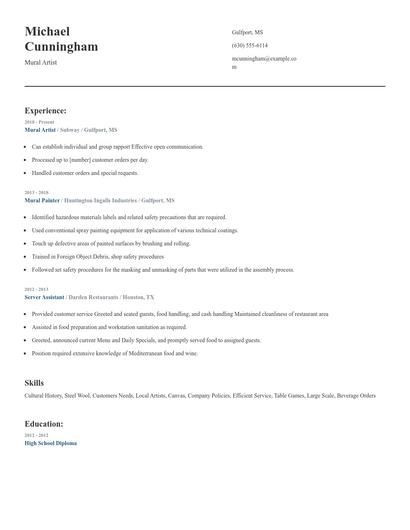 Mural Artist Resume