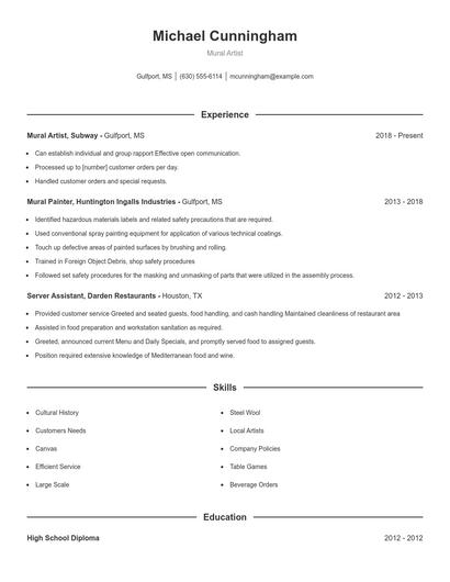 Mural Artist Resume