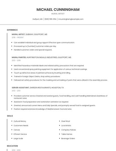 Mural Artist Resume