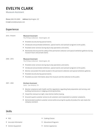 Museum Assistant Resume