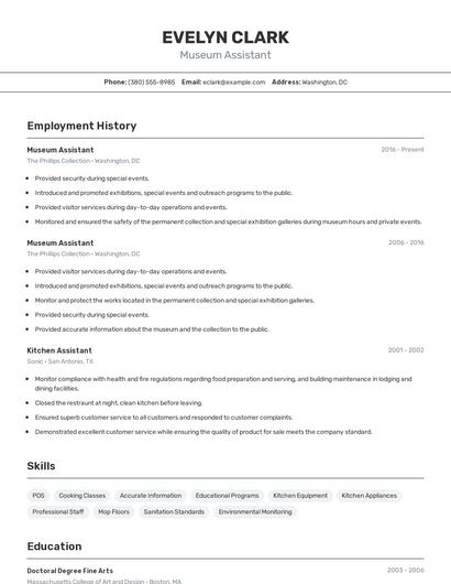 Museum Assistant Resume