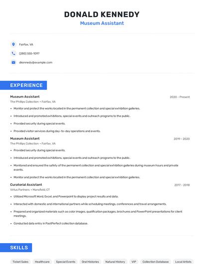 Museum Assistant Resume