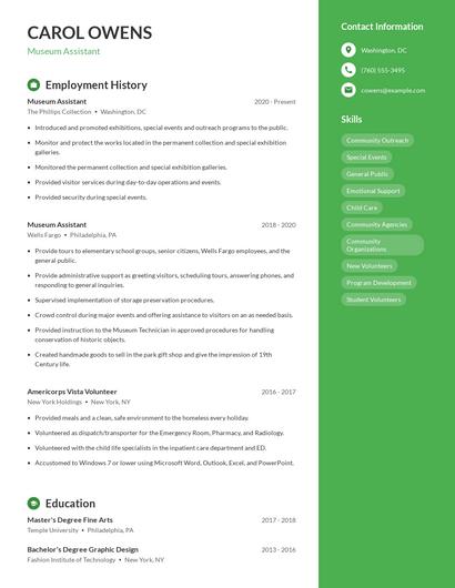 Museum Assistant Resume