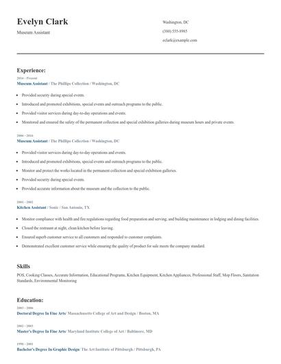 Museum Assistant Resume