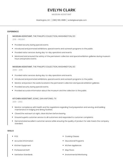 Museum Assistant Resume