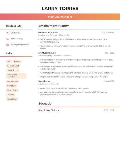 Museum Attendant Resume
