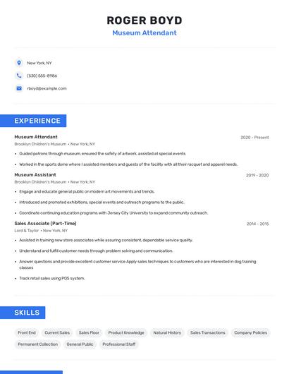 Museum Attendant Resume