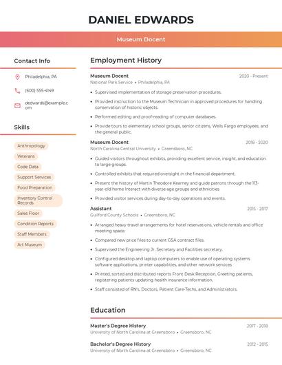 Museum Docent Resume