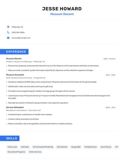 Museum Docent Resume