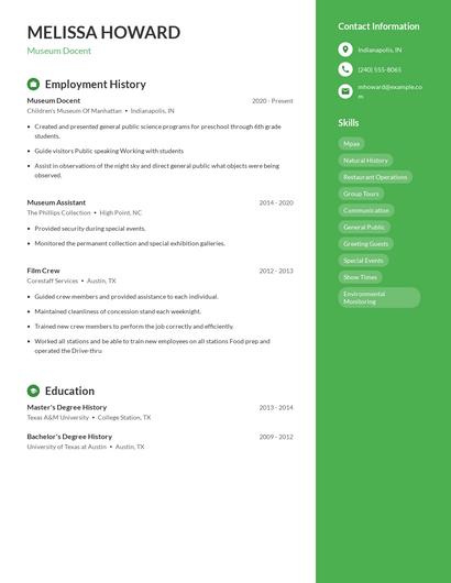 Museum Docent Resume