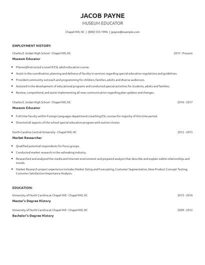 Museum Educator Resume