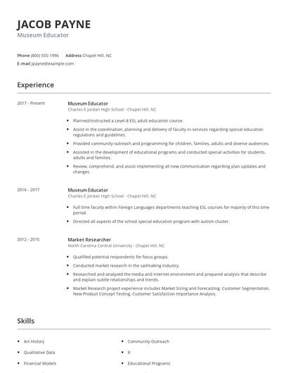Museum Educator Resume