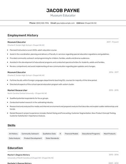 Museum Educator Resume