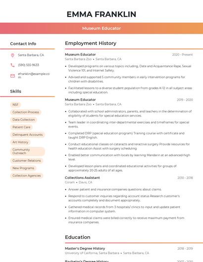 Museum Educator Resume
