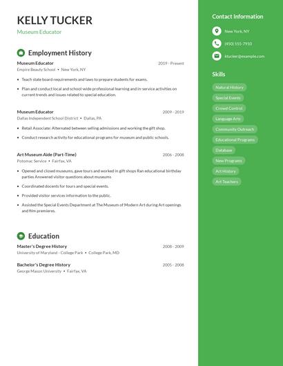 Museum Educator Resume