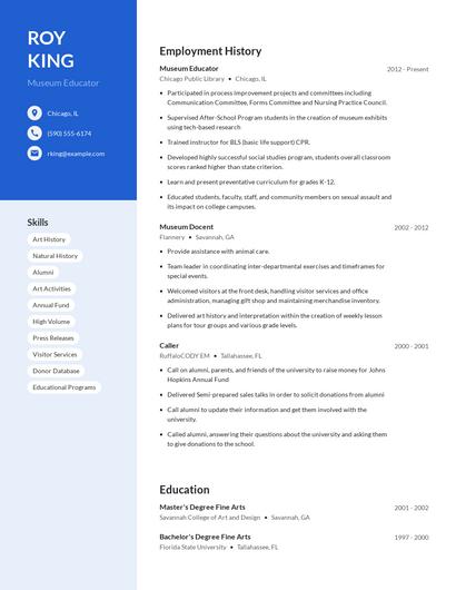 Museum Educator Resume