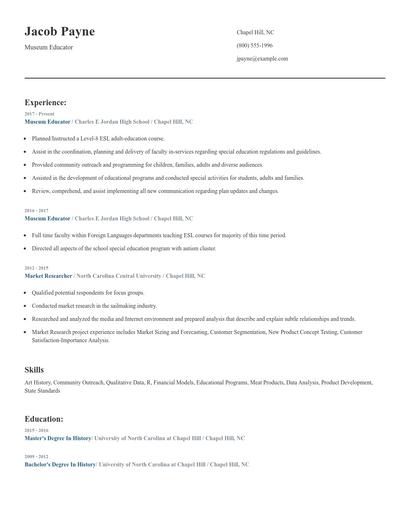 Museum Educator Resume