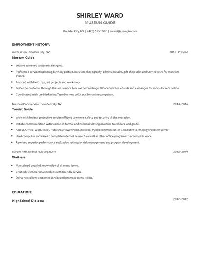 Museum Guide Resume