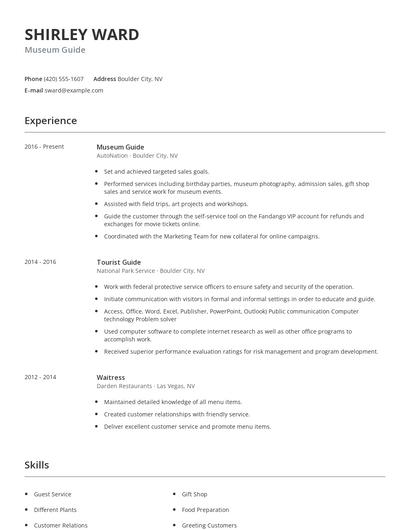 Museum Guide Resume