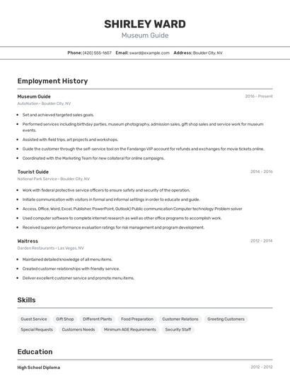 Museum Guide Resume