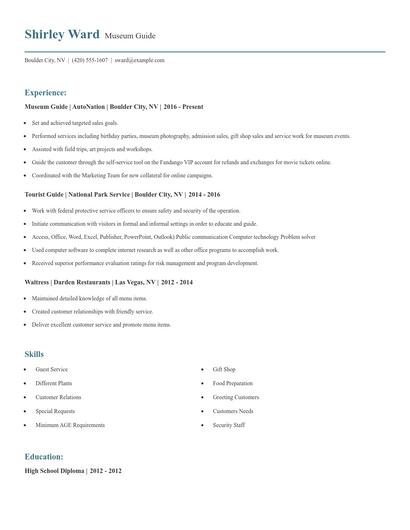 Museum Guide Resume