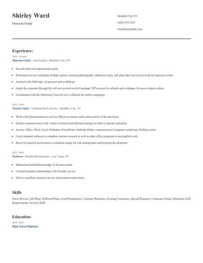 Museum Guide Resume