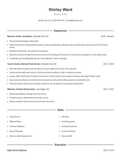 Museum Guide Resume