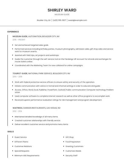 Museum Guide Resume