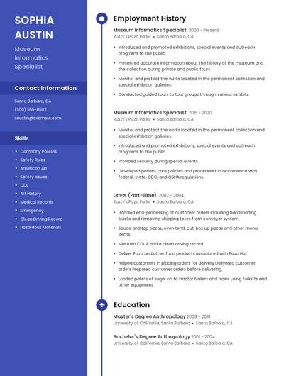 Museum Informatics Specialist Resume
