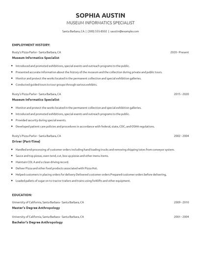 Museum Informatics Specialist Resume