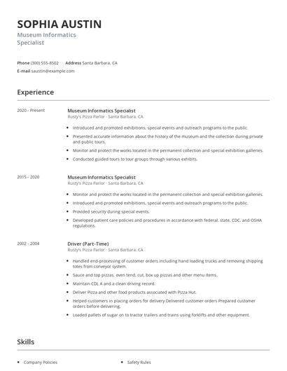 Museum Informatics Specialist Resume