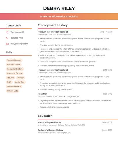 Museum Informatics Specialist Resume