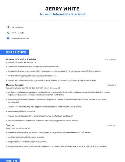 Museum Informatics Specialist Resume