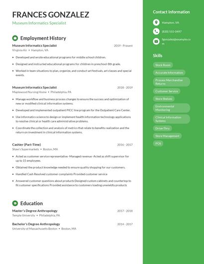 Museum Informatics Specialist Resume