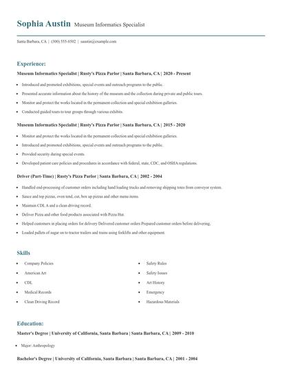Museum Informatics Specialist Resume