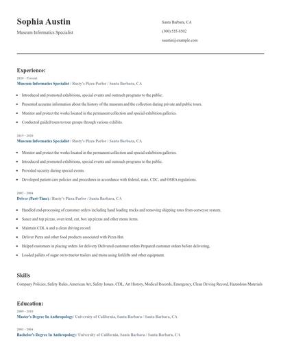 Museum Informatics Specialist Resume
