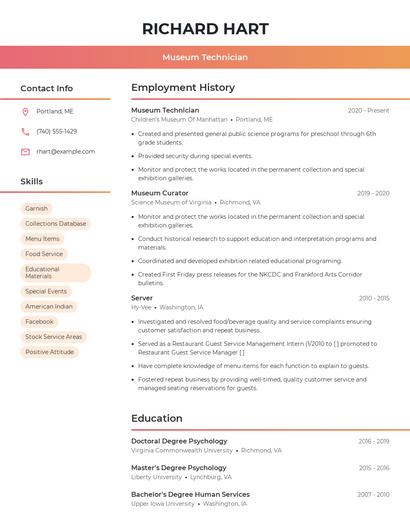 Museum Technician Resume