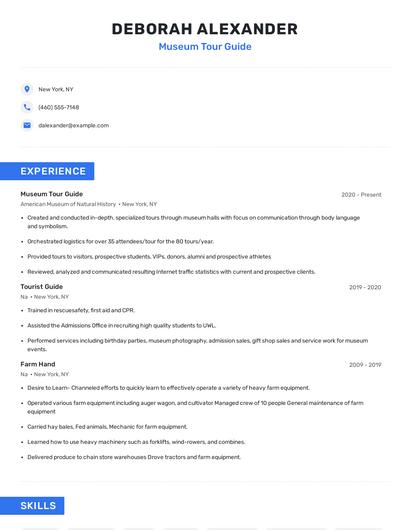 Museum Tour Guide Resume