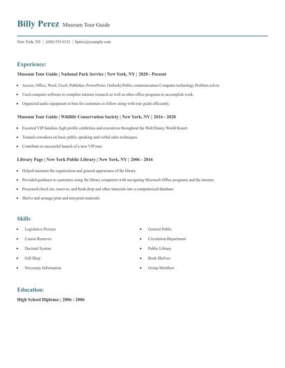 Museum Tour Guide Resume