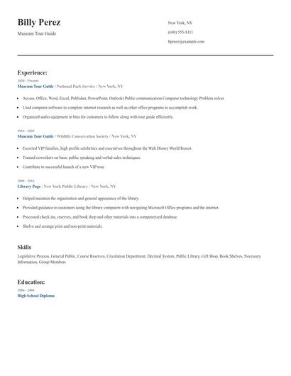Museum Tour Guide Resume