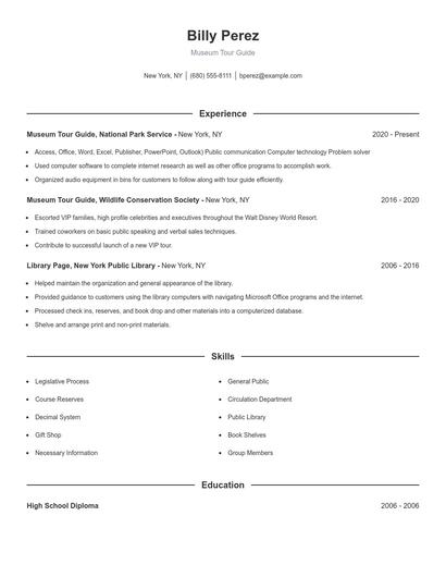 Museum Tour Guide Resume