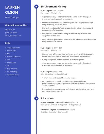 Music Copyist Resume