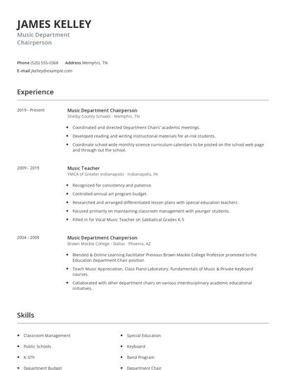 Music Department Chairperson Resume