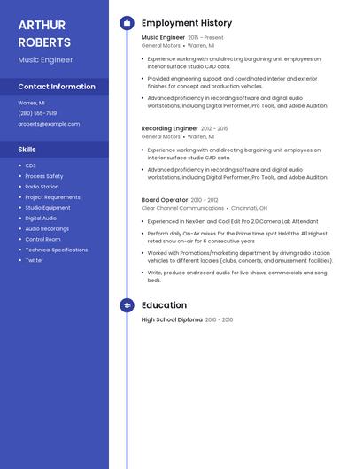 Music Engineer Resume
