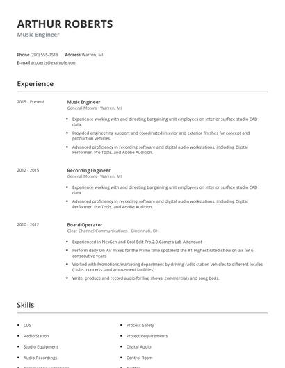 Music Engineer Resume