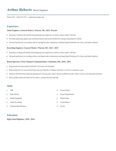 Music Engineer Resume