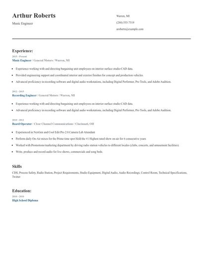 Music Engineer Resume