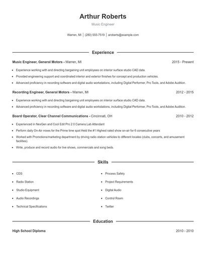 Music Engineer Resume