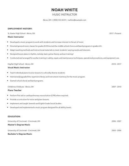 Music Instructor Resume